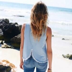 Madewell Raw Edge Denim Split Back Tank Top Size XS